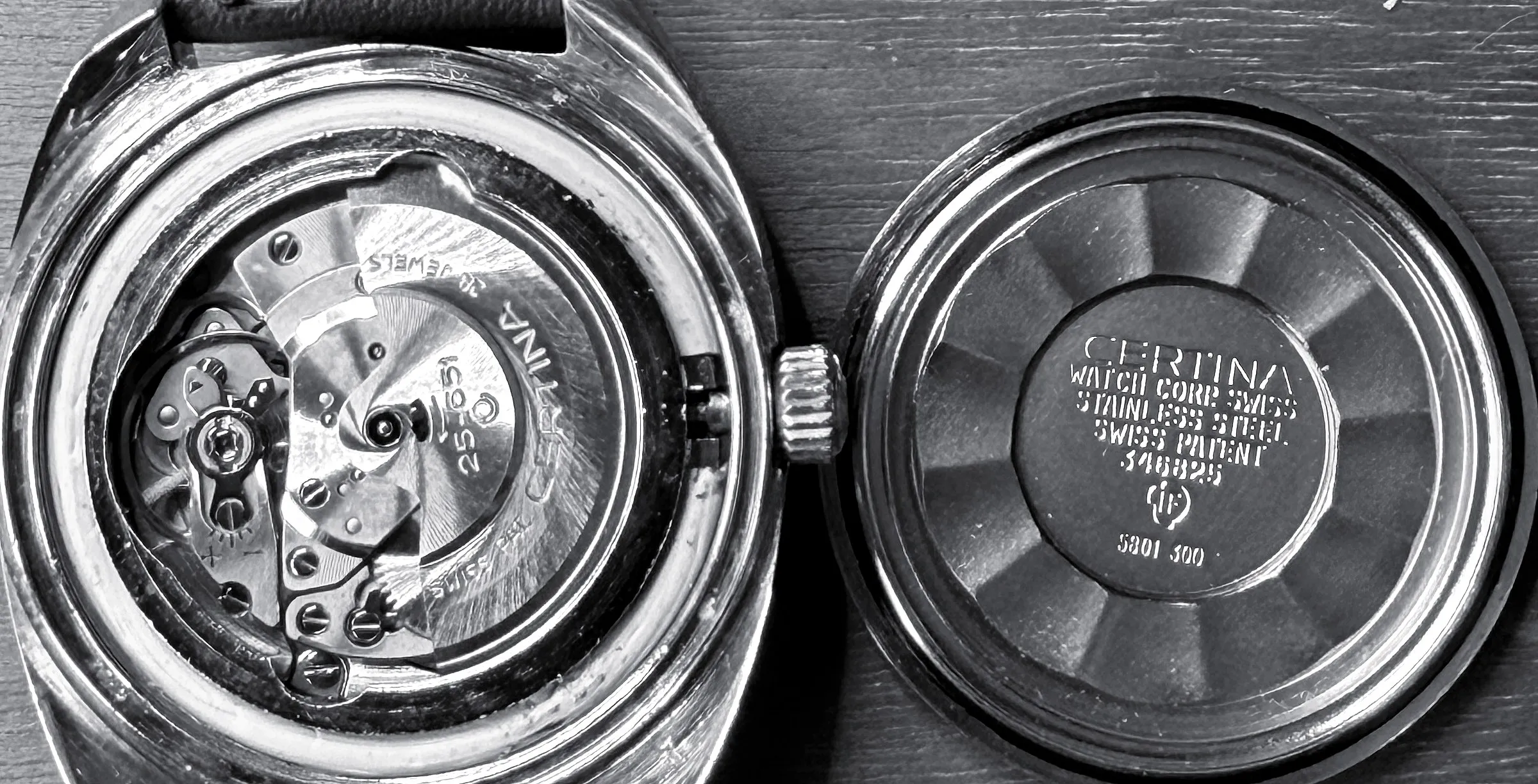Certina DS-2 with the caseback off, calibre 25-651 with the rotor visible